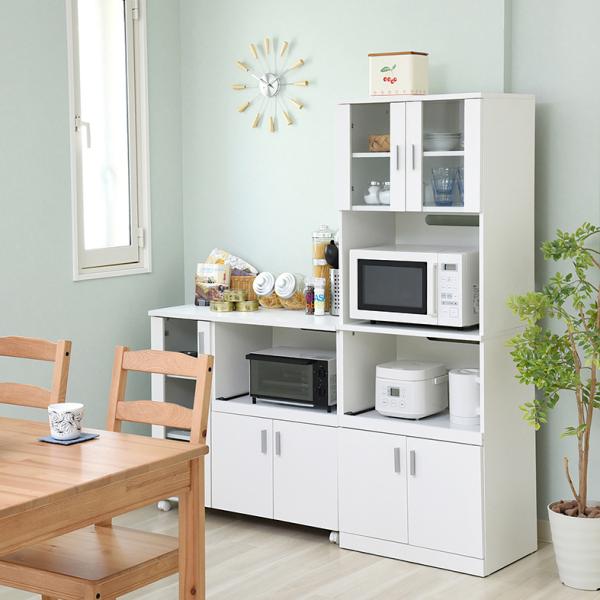 レンジボード レンジラック 幅60 奥行40 おしゃれ レンジ台 食器棚 スリム 北欧 ホワイト 白 ガラス扉 スライドレール レンジ棚 収納 可動棚 シンプル すっきり 【納期A】【jp-fap-0016】