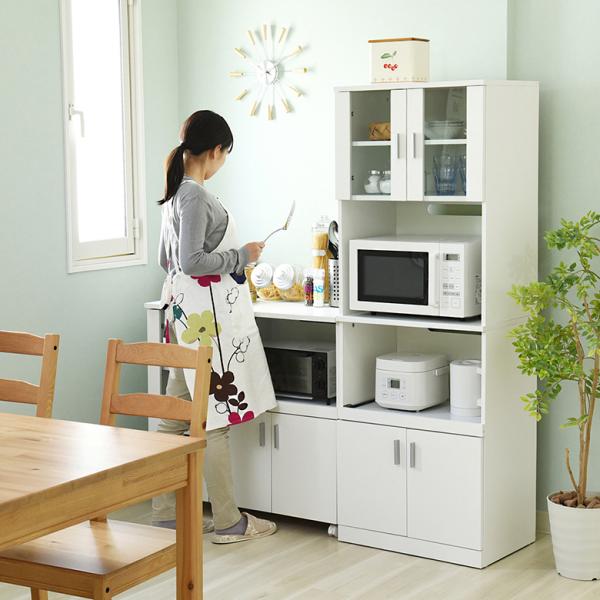 レンジボード レンジラック 幅60 奥行40 おしゃれ レンジ台 食器棚 スリム 北欧 ホワイト 白 ガラス扉 スライドレール レンジ棚 収納 可動棚 シンプル すっきり 【納期A】【jp-fap-0016】
