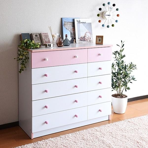 タンス おしゃれ かわいい 子ども部屋 子供 ガーリー 女の子 フェミニン ロマンチック 白 ホワイト ピンク ワイドチェスト 5段 おしゃれ 引き出し 洋服たんす 【納期A】【jp-fr-013】