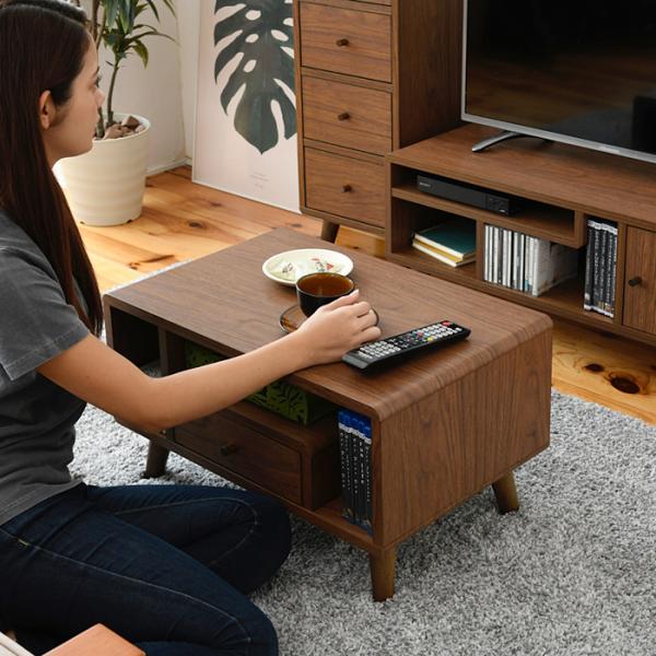 リビングテーブル センターテーブル ローテーブル オープンラック 引き出し コンパクト 省スペース 小さい ミニ かわいい おしゃれ 収納 棚 木目 北欧 1人暮らし 【納期A】【jpk-fap-0013】