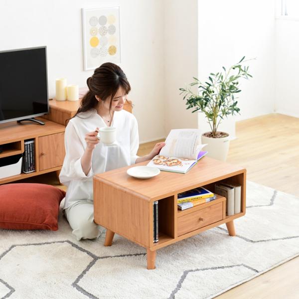 リビングテーブル センターテーブル ローテーブル オープンラック 引き出し コンパクト 省スペース 小さい ミニ かわいい おしゃれ 収納 棚 木目 北欧 1人暮らし 【納期A】【jpk-fap-0013】