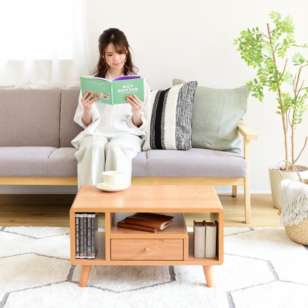 リビングテーブル センターテーブル ローテーブル オープンラック 引き出し コンパクト 省スペース 小さい ミニ かわいい おしゃれ 収納 棚 木目 北欧 1人暮らし 【納期A】【jpk-fap-0013】
