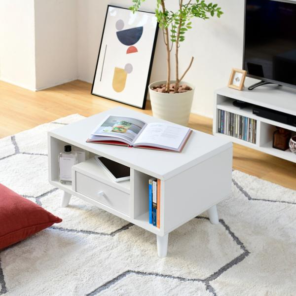 リビングテーブル センターテーブル ローテーブル オープンラック 引き出し コンパクト 省スペース 小さい ミニ かわいい おしゃれ 収納 棚 木目 北欧 1人暮らし 【納期A】【jpk-fap-0013】