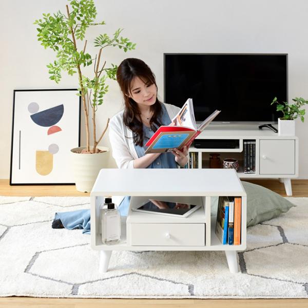 リビングテーブル センターテーブル ローテーブル オープンラック 引き出し コンパクト 省スペース 小さい ミニ かわいい おしゃれ 収納 棚 木目 北欧 1人暮らし 【納期A】【jpk-fap-0013】