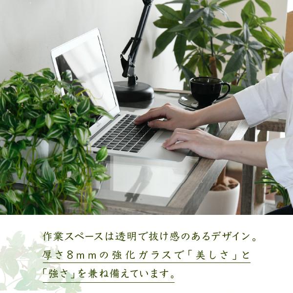 デスク シンプル ガラス天板 木製 おしゃれ 北欧 レトロ アンティーク ウッド インテリア ナチュラル カントリー 【納期A】【jpk-faw-0003】