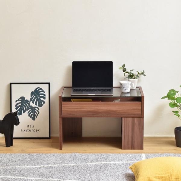 デスク 机 ローデスク ロータイプ テーブル ガラス天板 収納棚 収納ラック 引き出し オープンラック 北欧 ナチュラル カントリー おしゃれ シンプル 白 ホワイト 【納期A】【jpk-fdr-0003】