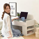 デスク 机 ローデスク ロータイプ テーブル ガラス天板 収納棚 収納ラック 引き出し オープンラック 北欧 ナチュラル カントリー おしゃれ シンプル 白 ホワイト 【納期A】【jpk-fdr-0003】