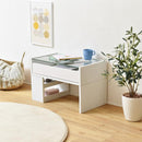 デスク 机 ローデスク ロータイプ テーブル ガラス天板 収納棚 収納ラック 引き出し オープンラック 北欧 ナチュラル カントリー おしゃれ シンプル 白 ホワイト 【納期A】【jpk-fdr-0003】