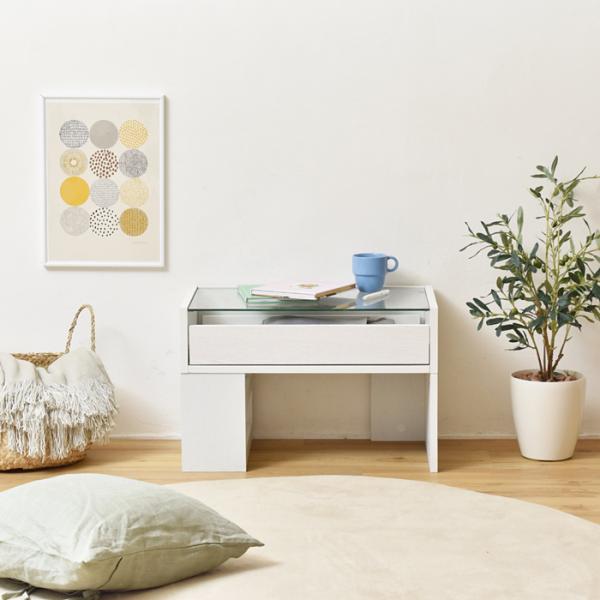デスク 机 ローデスク ロータイプ テーブル ガラス天板 収納棚 収納ラック 引き出し オープンラック 北欧 ナチュラル カントリー おしゃれ シンプル 白 ホワイト 【納期A】【jpk-fdr-0003】