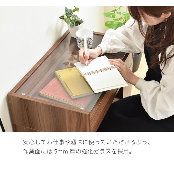 デスク 机 ローデスク ロータイプ テーブル ガラス天板 収納棚 収納ラック 引き出し オープンラック 北欧 ナチュラル カントリー おしゃれ シンプル 白 ホワイト 【納期A】【jpk-fdr-0003】