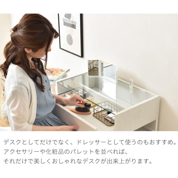 デスク 机 ローデスク ロータイプ テーブル ガラス天板 収納棚 収納ラック 引き出し オープンラック 北欧 ナチュラル カントリー おしゃれ シンプル 白 ホワイト 【納期A】【jpk-fdr-0003】
