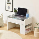 デスク 机 ローデスク ロータイプ テーブル ガラス天板 収納棚 収納ラック 引き出し オープンラック 北欧 ナチュラル カントリー おしゃれ シンプル 白 ホワイト 【納期A】【jpk-fdr-0003】