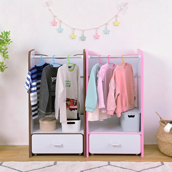 ハンガーラック 子供用 子ども用 キッズ 安全 安心 EVA クッション素材 低学年 小学校 保育園 幼稚園 おしゃれ 怪我防止 ケガ対策 引き出し キャスター付き POP 【納期A】【jpk-fes-0004】