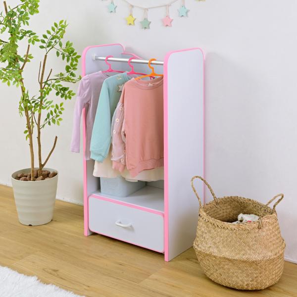 ハンガーラック 子供用 子ども用 キッズ 安全 安心 EVA クッション素材 低学年 小学校 保育園 幼稚園 おしゃれ 怪我防止 ケガ対策 引き出し キャスター付き POP 【納期A】【jpk-fes-0004】