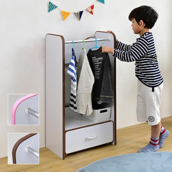 ハンガーラック 子供用 子ども用 キッズ 安全 安心 EVA クッション素材 低学年 小学校 保育園 幼稚園 おしゃれ 怪我防止 ケガ対策 引き出し キャスター付き POP 【納期A】【jpk-fes-0004】