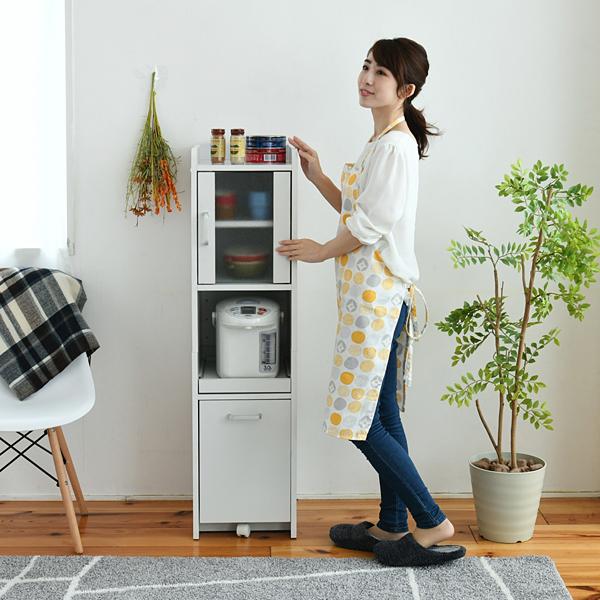隙間収納 キッチン収納 隙間ラック 隙間家具 隙間ワゴン すき間収納ラック スリム食器棚 キッチン 引き出し ガラス扉 省スペース デッドスペース 有効活用 【納期A】【jpk-fkc-0645】