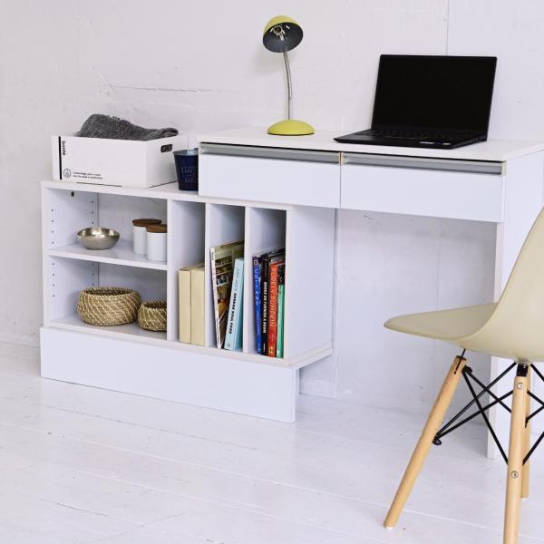 デスク 伸縮式 机 カウンター下収納 デッドスペース 有効活用 スリム 白 ホワイト 鏡面仕上げ 背面化粧 変形 オープンラック 収納 棚 引き出し 可動棚 間仕切り 【納期A】【jpk-fks-0001】