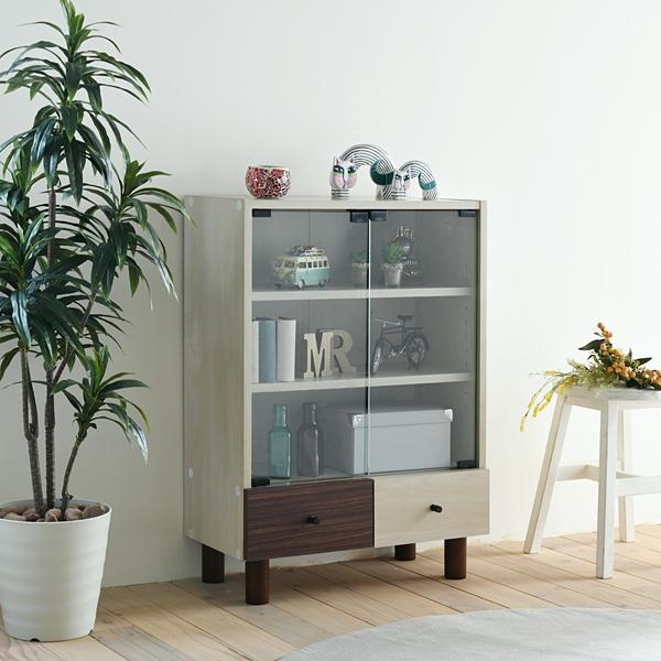 チェスト 棚 収納 おしゃれ カントリー 北欧 ガラス扉 白木目 かわいい レトロ 小さい リビング収納 収納棚 【納期A】【jpk-fmb-0001】