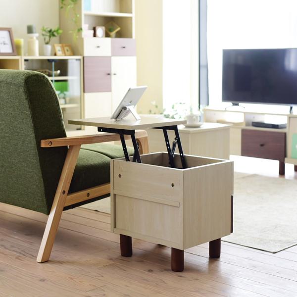 リフティングテーブル サイドテーブル ソファサイド ベッドサイド リビング 寝室 ローテーブル 引き出し ミニテーブル 収納 木目 カフェ風 かわいい ツートーン 【納期A】【jpk-fmb-0007】