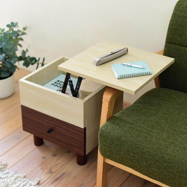 リフティングテーブル サイドテーブル ソファサイド ベッドサイド リビング 寝室 ローテーブル 引き出し ミニテーブル 収納 木目 カフェ風 かわいい ツートーン 【納期A】【jpk-fmb-0007】