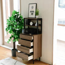 チェスト 棚 収納 オープンラック ディスプレイラック 引き出し 4段 スリム シンプル 木目柄 おしゃれ 北欧 コンセント 2口 A4 B5 サイズ 足付き 脚 スチール 黒 【納期A】【jpk-fmc-0004】