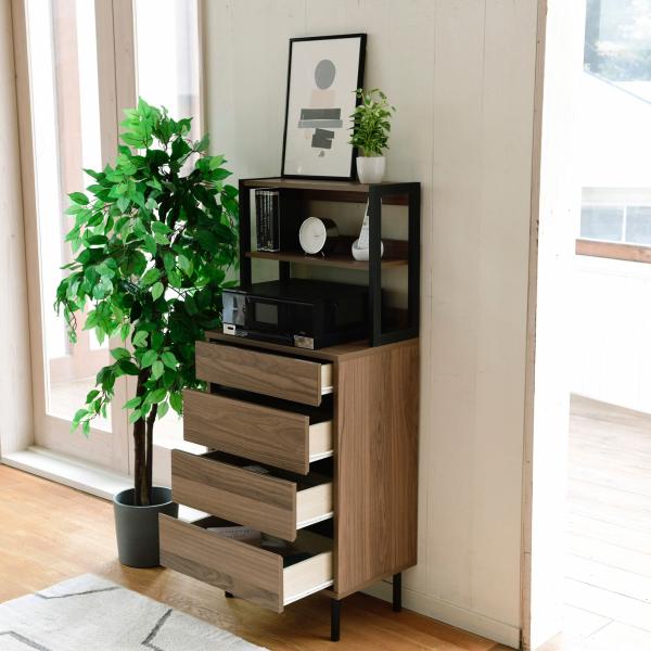 チェスト 棚 収納 オープンラック ディスプレイラック 引き出し 4段 スリム シンプル 木目柄 おしゃれ 北欧 コンセント 2口 A4 B5 サイズ 足付き 脚 スチール 黒 【納期A】【jpk-fmc-0004】