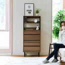 チェスト 棚 収納 オープンラック ディスプレイラック 引き出し 4段 スリム シンプル 木目柄 おしゃれ 北欧 コンセント 2口 A4 B5 サイズ 足付き 脚 スチール 黒 【納期A】【jpk-fmc-0004】