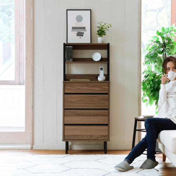 チェスト 棚 収納 オープンラック ディスプレイラック 引き出し 4段 スリム シンプル 木目柄 おしゃれ 北欧 コンセント 2口 A4 B5 サイズ 足付き 脚 スチール 黒 【納期A】【jpk-fmc-0004】