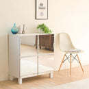 キャビネット ミラー 鏡 収納棚 スタイリッシュ おしゃれ 北欧 扉付き ドア 目隠し オープンラック 可動 サイドボード リビング 書斎 寝室 プリンター台 脚付き 【納期A】【jpk-fmc-0008】