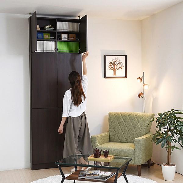 本棚 薄型 扉付き 上置きセット 幅 約80cm スリム おしゃれ シンプル すっきり 突っ張り 天井 つっぱり ドア付き 目隠し 隠せる 見えない ブックラック 両開き 【納期A】【jpk-frm-0101doorset】