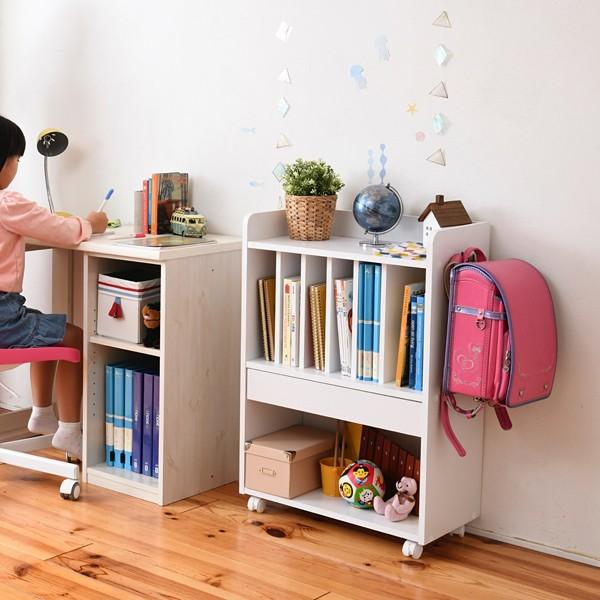 ランドセルラック 本棚 収納棚 ランドセル収納 リビング 学習 子供用 子ども部屋 ワイド ホワイト 白 おしゃれ キャスターつき 北欧 引き出し オープンラック 【納期A】【jpk-frm-0124】