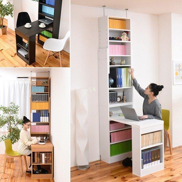 デスク 机 本棚 上置き セット 棚付き 一体型 木製 突っ張り オープンラック 収納棚 壁 オフィス 書斎 防災 天井 つっぱり スリム コンパクト 省スペース 大容量 【納期A】【jpk-sgt-0133】