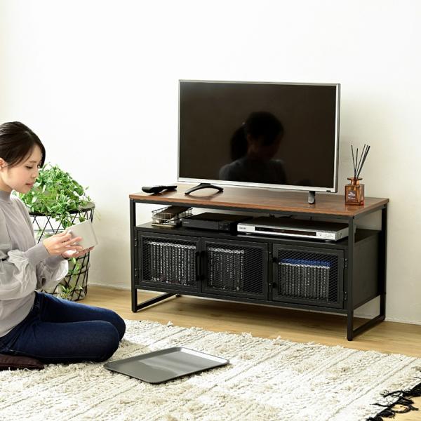 テレビ台 幅100cm インダストリアル ビンテージ風 レトロ アメリカン 扉付き メッシュ 金網 40インチ 40型 ローボード TV オープンラック 収納 おしゃれ 北欧 【納期A】【jpk-trt-0001】