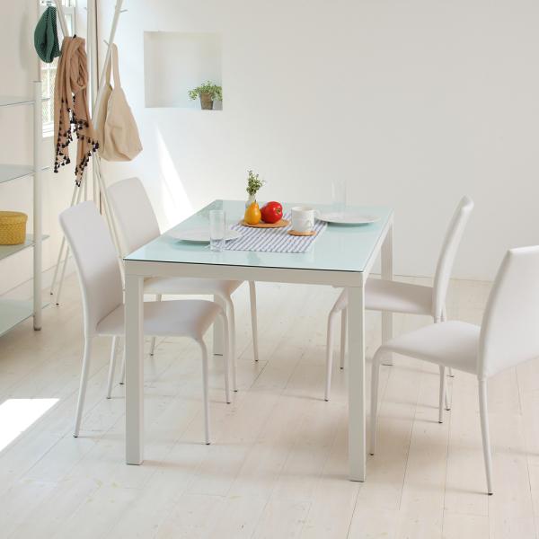 ダイニングテーブル 4人用 四人掛け 135×80cm ガラス天板 シンプル スタイリッシュ モダン おしゃれ 北欧 白 ホワイト 木目柄 黒 ブラック (テーブル以外別売) 【納期B】【lic-akg-007】