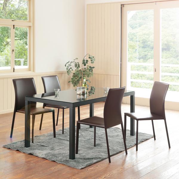 ダイニングテーブル 4人用 四人掛け 135×80cm ガラス天板 シンプル スタイリッシュ モダン おしゃれ 北欧 白 ホワイト 木目柄 黒 ブラック (テーブル以外別売) 【納期B】【lic-akg-007】