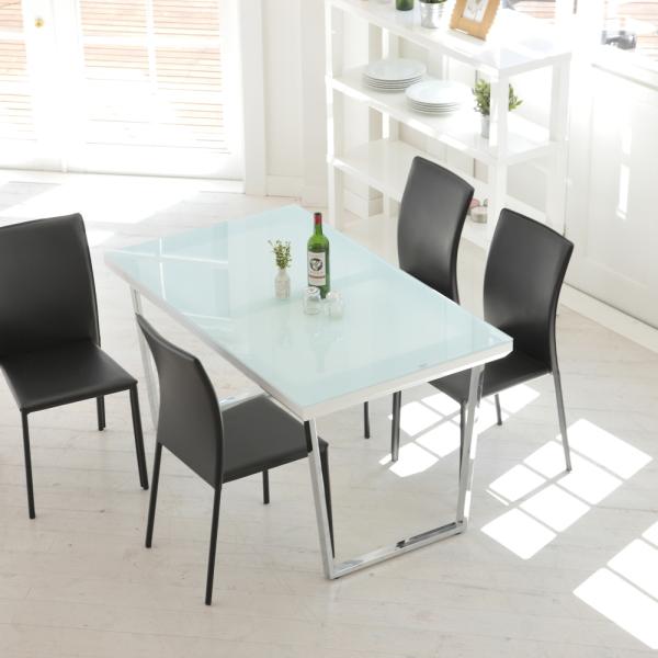 ダイニングテーブル 4人用 モダン おしゃれ 北欧 135×80cm ガラス 天板 シンプル スタイリッシュ スチール脚 白 ホワイト 黒 ブラック (テーブル以外別売) 【納期B】【lic-akg-010】