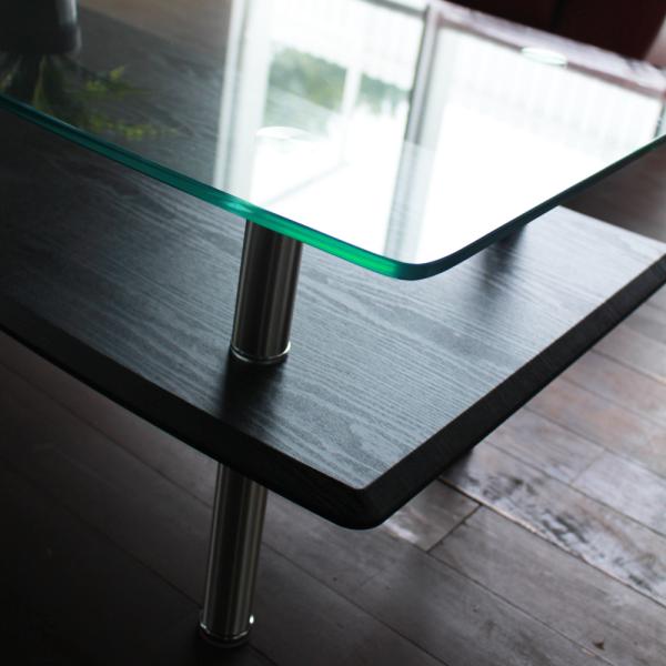 センターテーブル リビング ローテーブル 北欧 おしゃれ デザイン 変型 スタイリッシュ モダン 白 ホワイト 黒 ブラック ガラステーブル 天板 棚 110×55cm 【納期B】【lic-akg-013】