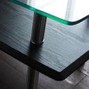 センターテーブル リビング ローテーブル 北欧 おしゃれ デザイン 変型 スタイリッシュ モダン 白 ホワイト 黒 ブラック ガラステーブル 天板 棚 110×55cm 【納期B】【lic-akg-013】