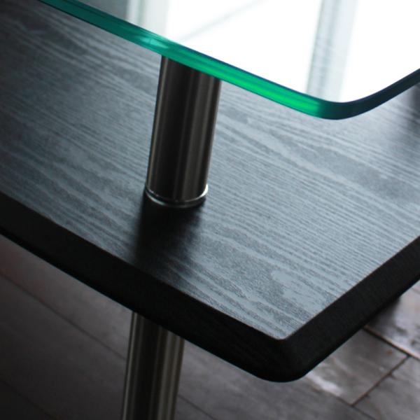 センターテーブル リビング ローテーブル 北欧 おしゃれ デザイン 変型 スタイリッシュ モダン 白 ホワイト 黒 ブラック ガラステーブル 天板 棚 110×55cm 【納期B】【lic-akg-013】