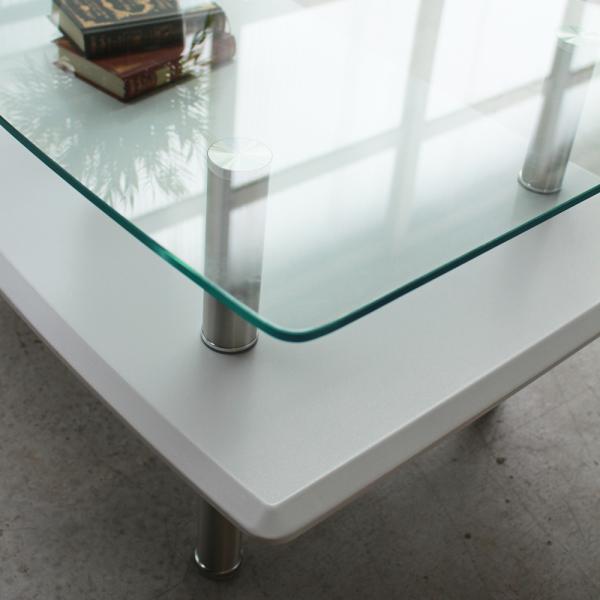 センターテーブル リビング ローテーブル 北欧 おしゃれ デザイン 変型 スタイリッシュ モダン 白 ホワイト 黒 ブラック ガラステーブル 天板 棚 110×55cm 【納期B】【lic-akg-013】