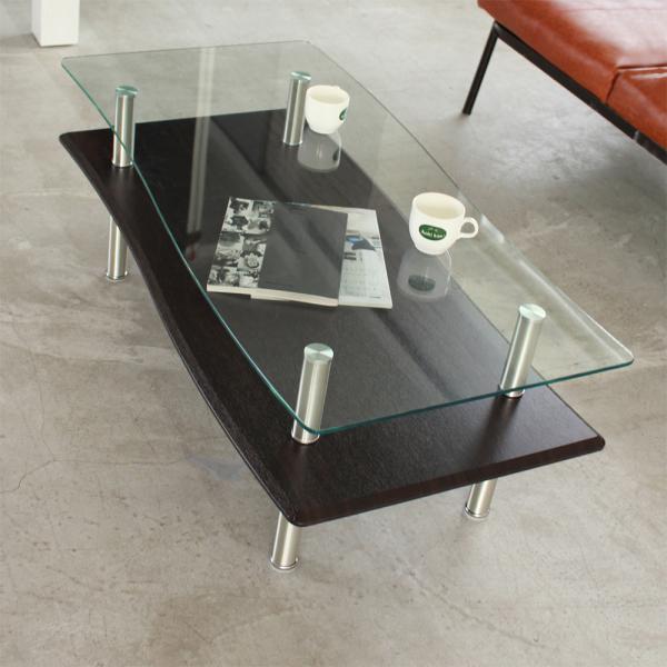 センターテーブル リビング ローテーブル 北欧 おしゃれ デザイン 変型 スタイリッシュ モダン 白 ホワイト 黒 ブラック ガラステーブル 天板 棚 110×55cm 【納期B】【lic-akg-013】