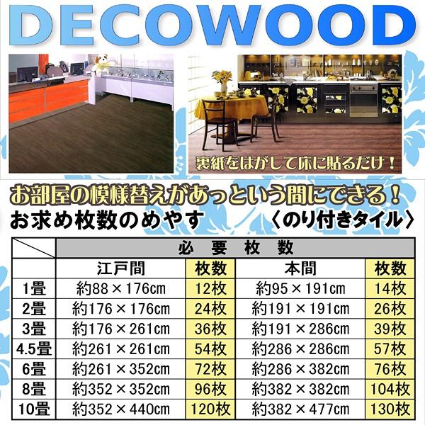 フロアタイル 木目 床タイル シール 貼るだけ フローリング材 粘着材付き のり付き デコウッド 木目タイル 床材 接着剤つき 壁 塩ビタイル 床 シート DIY 【納期B】【lic-decowood-001】