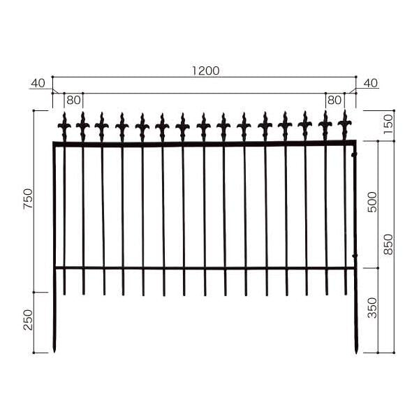 アイアンフェンス 外構 おしゃれ 庭 柵 花壇 支柱 鉄 3-A型 1208