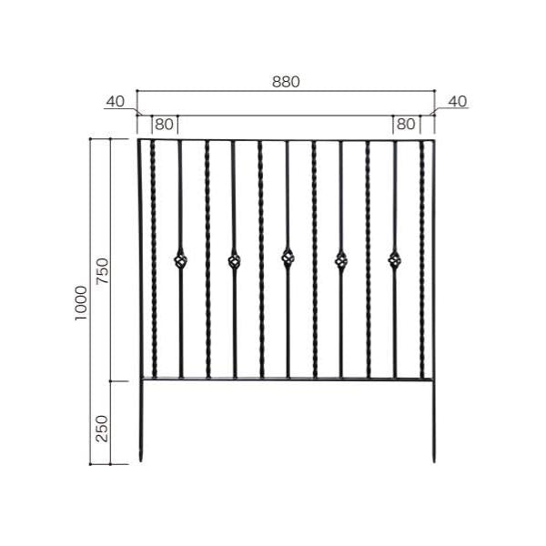 アイアンフェンス 外構 おしゃれ 庭 柵 花壇 支柱 鉄 6型 0908