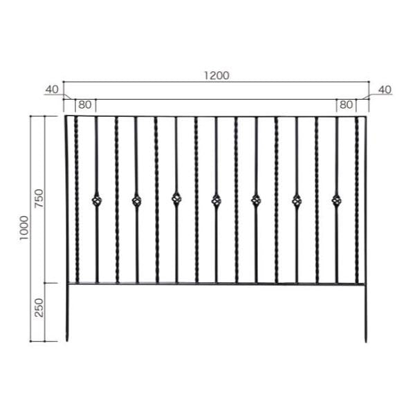 アイアンフェンス 外構 おしゃれ 庭 柵 花壇 支柱 鉄 6型 1208