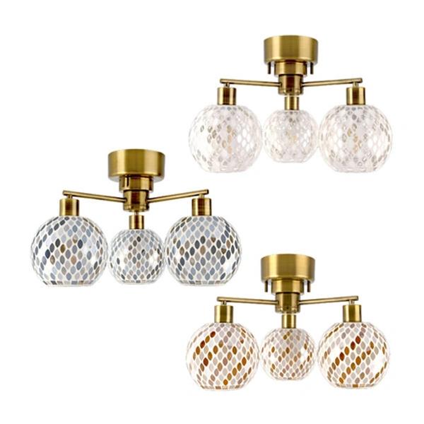 シーリングライト LED モザイクガラス タイル 3灯 おしゃれ 天井照明 照明器具 球体 かわいい モダン 大正ロマン 浪漫 昭和レトロ ボール球 ワンタッチ 取付簡単 【納期B】【lic-ksm-0007】