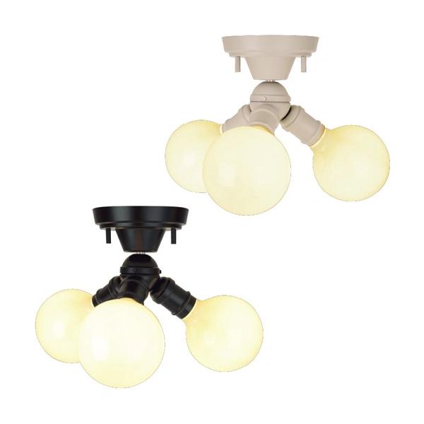 シーリングライト LED インダストリアル 3灯 おしゃれ レトロ 大型 電球 大きめ サイズ シンプル 天井照明 器具 ワンタッチ 取り付け 簡単 黒 ブラック グレー 【納期B】【lic-ksm-0011】