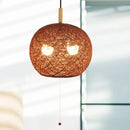 ペンダントライト LED電球 2灯 照明器具 おしゃれ 天井照明 アバカ 麻 和風 昭和レトロ モダン 大正ロマン 浪漫 シェード ワンタッチ 取り付け簡単 ナチュラル 【納期B】【lic-ksm-0019】