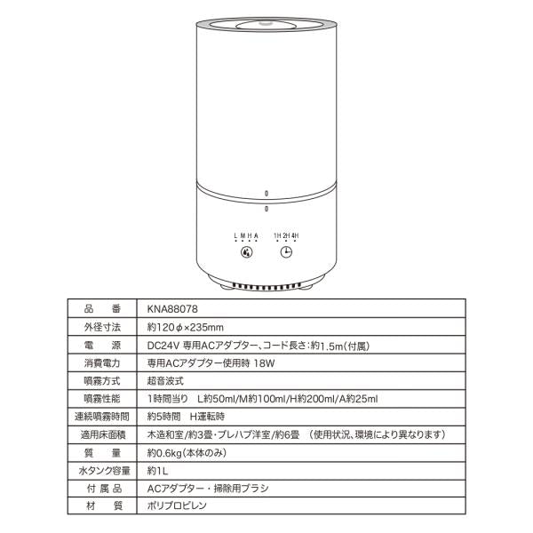 超音波加湿器 1リットル 1L アロマディフューザー LEDライト 3畳 6畳 ミスト 噴射 上から 給水タンク シンプル ホワイト オフタイマー 小型 【納期B】【lic-ksm-0030】