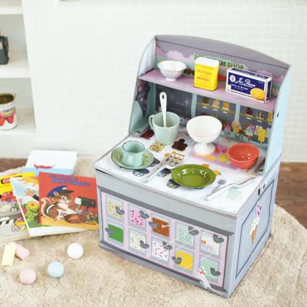 おもちゃ箱 子供 子ども 収納ボックス ごっこ遊び お片付け 練習 知育 オモチャ箱 玩具箱 ハンバーガー屋 アイスクリーム屋 折りたたみ 折畳み コンパクト 収納 【納期B】【lic-ksm-0056】